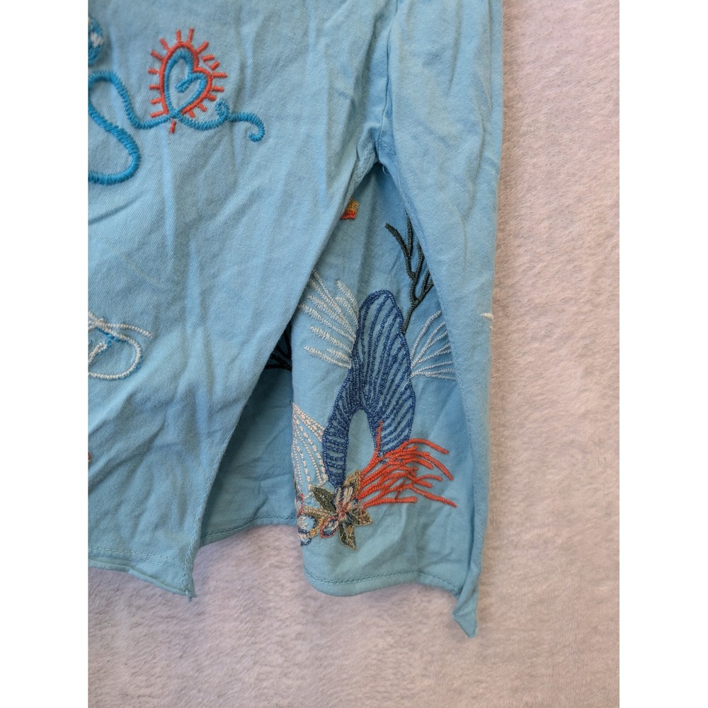 NEW Johnny Was Relaxed Drape Tee Women's XS Blue Embroidered Butterfly - Picture 9 of 13